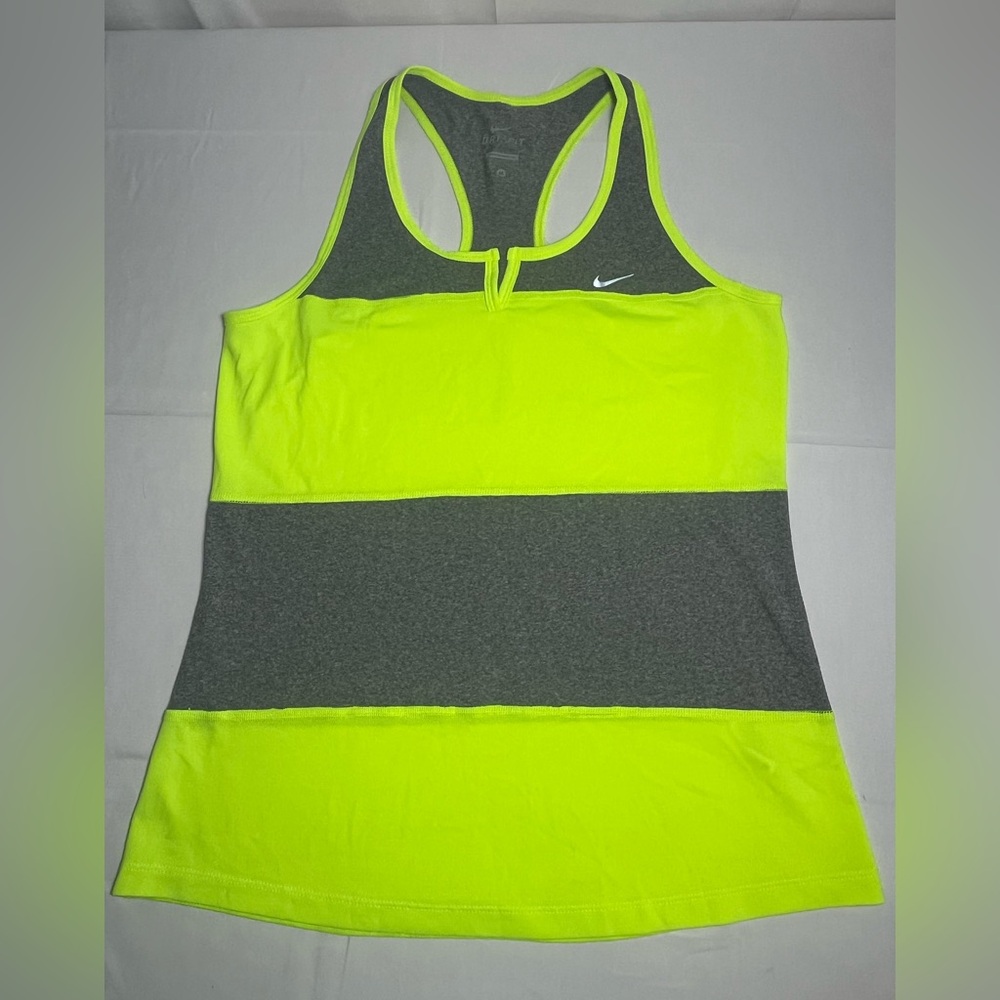 Nike Women's Neon Yellow and Charcoal Tank Top